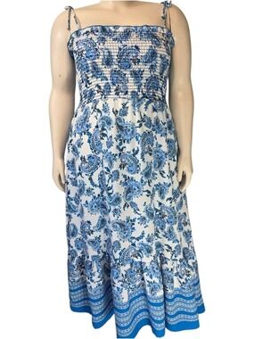 Haptics 2XL Blue Paisley Smocked Maxi Dress NWT Pockets